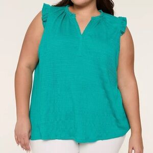 NWT Lane Bryant Teal Soft Sleeveless Ruffle Notch-Neck Women's Top | Size 14/16
